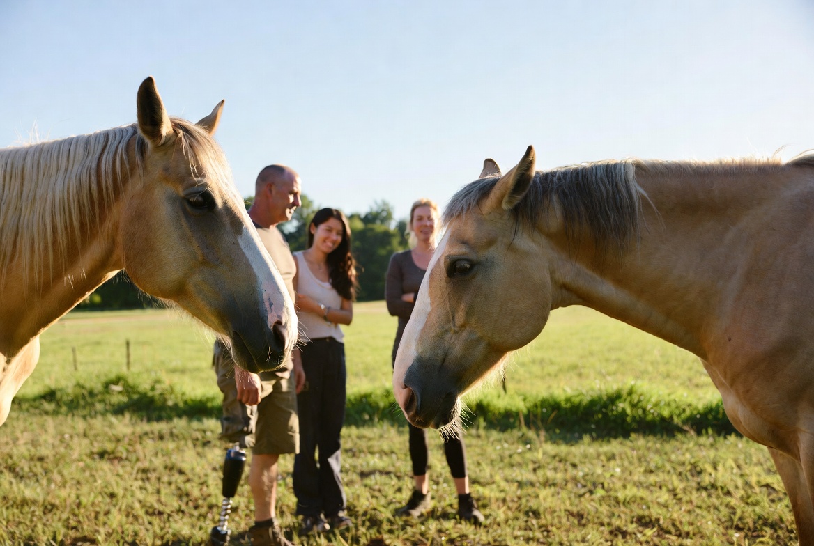 Person connecting with therapy horse
